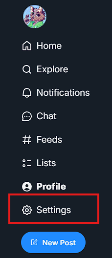 Screenshot showing Bluesky settings menu